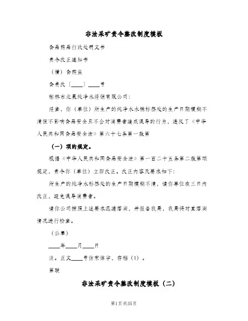 非法采矿责令整改制度模板（五篇）