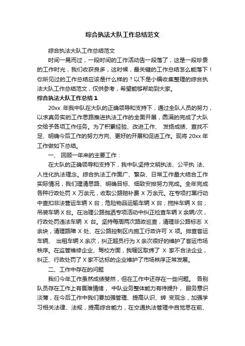 综合执法大队工作总结范文