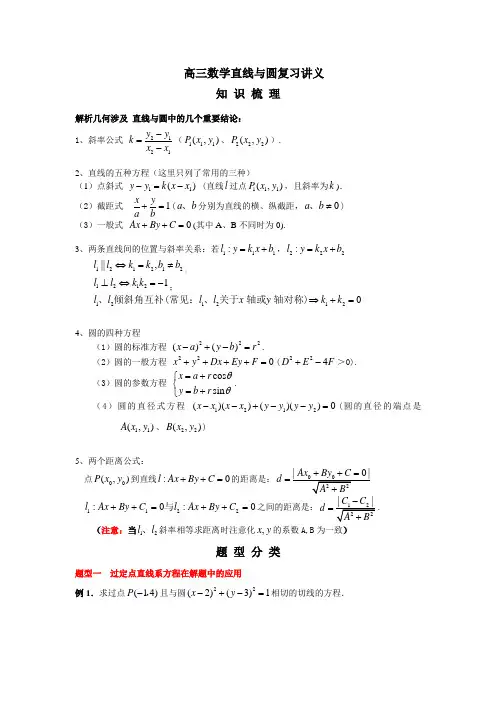 2020届江苏省高考数学二轮复习专题解析几何之直线系与圆系方程