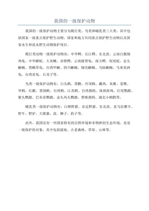 我国的一级保护动物