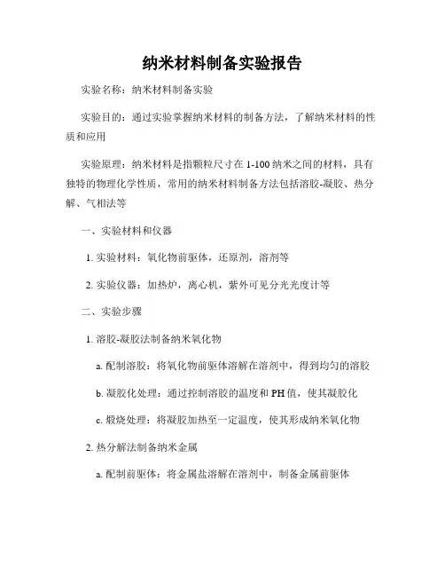 纳米材料制备实验报告