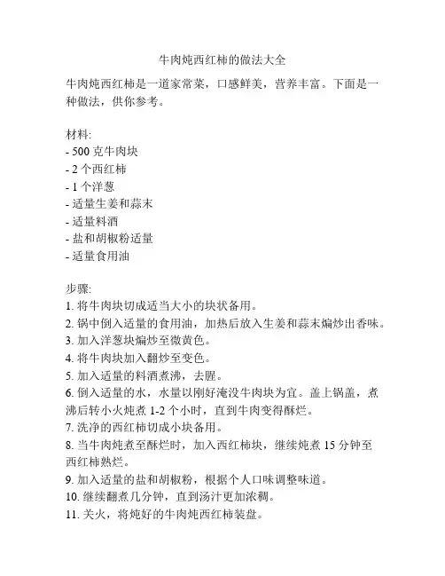 牛肉炖西红柿的做法大全