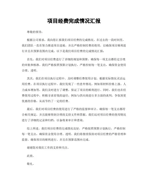 项目经费完成情况汇报