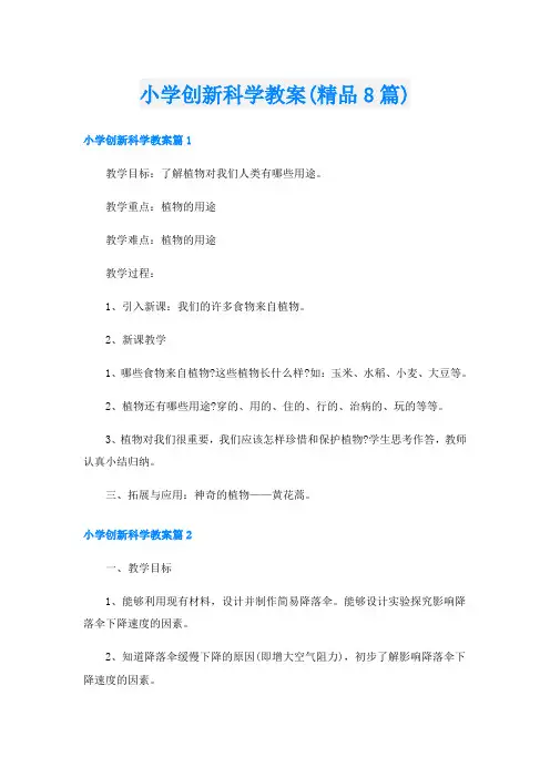 小学创新科学教案(精品8篇)