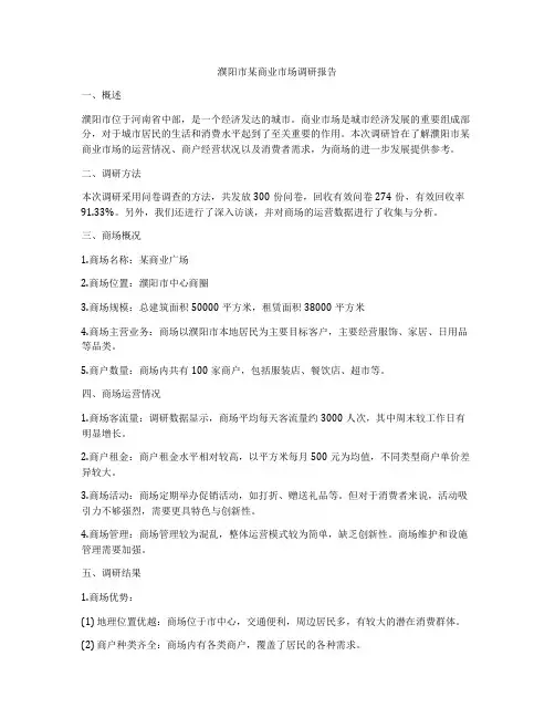濮阳市某商业市场调研报告