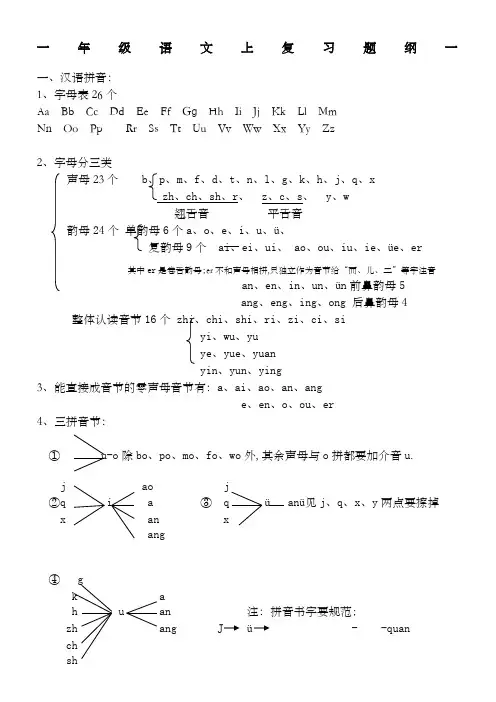一年级上册语文复习提纲