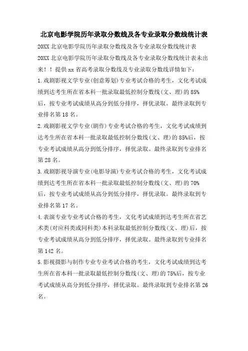 北京电影学院历年录取分数线及各专业录取分数线统计表