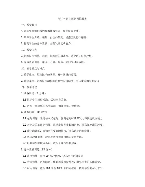 初中体育生短跑训练教案