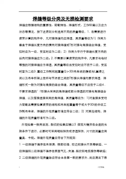 焊缝等级分类及无损检测要求