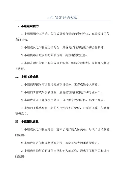 小组鉴定评语模板