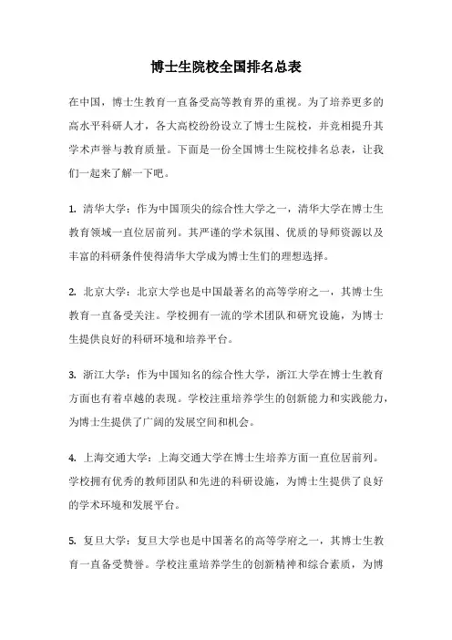 博士生院校全国排名总表