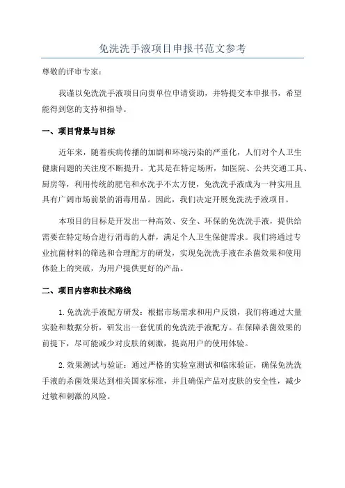 免洗洗手液项目申报书范文参考