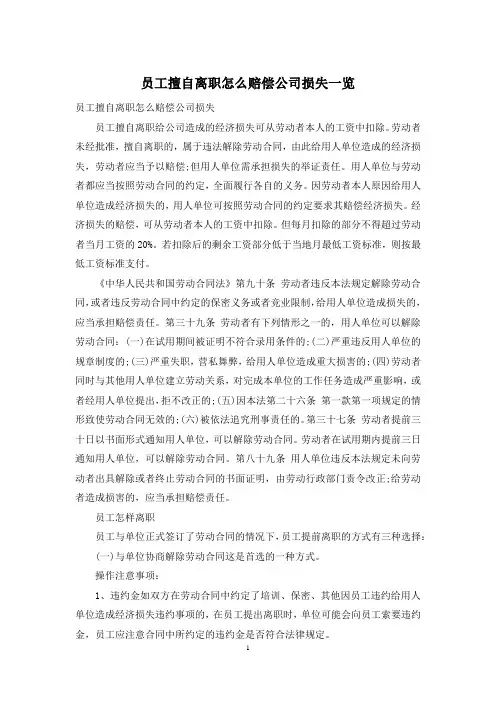 员工擅自离职怎么赔偿公司损失一览