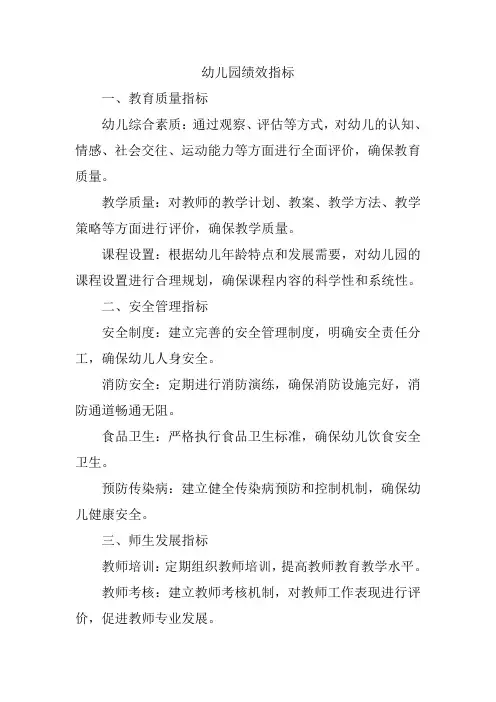 幼儿园绩效指标