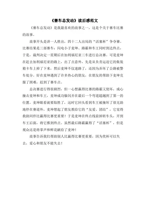 《赛车总动员》读后感范文
