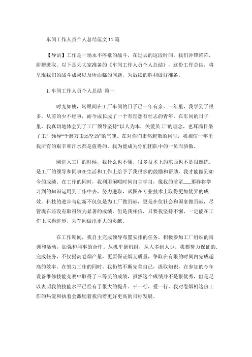 车间工作人员个人总结范文20篇