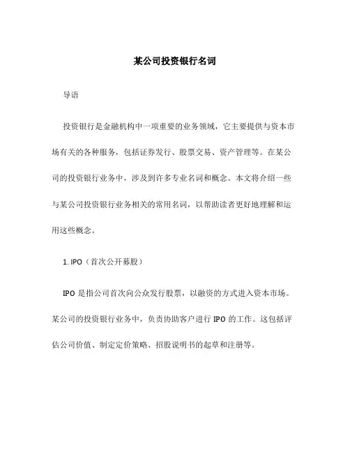 某公司投资银行名词