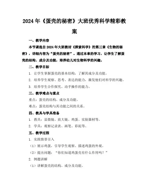 2024年《蛋壳的秘密》大班优秀科学精彩教案