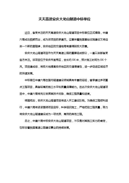 天天高速安庆大龙山隧道中标单位