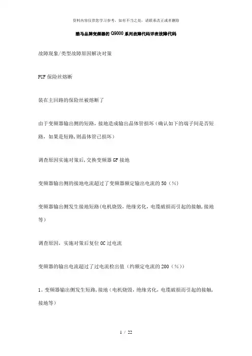 【精品】酷马品牌变频器故障代码详表