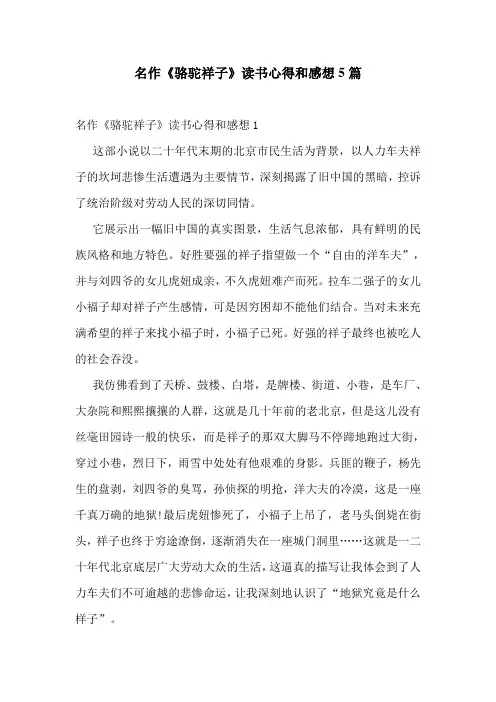 名作《骆驼祥子》读书心得和感想5篇