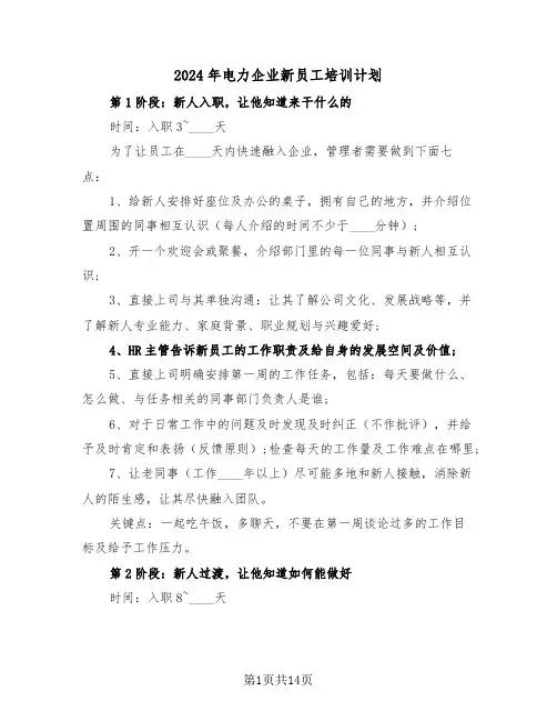 2024年电力企业新员工培训计划(四篇)