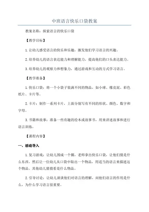 中班语言快乐口袋教案