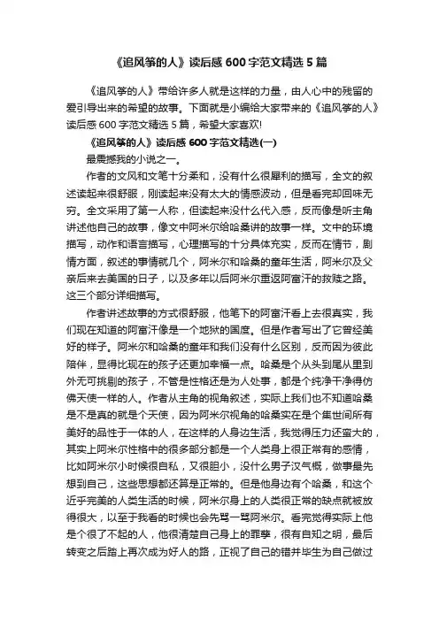 《追风筝的人》读后感600字范文精选5篇