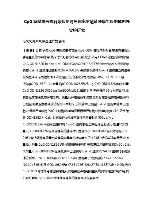 CpG寡聚脱氧核苷酸抑制肾癌细胞增殖及肿瘤生长的体内外实验研究