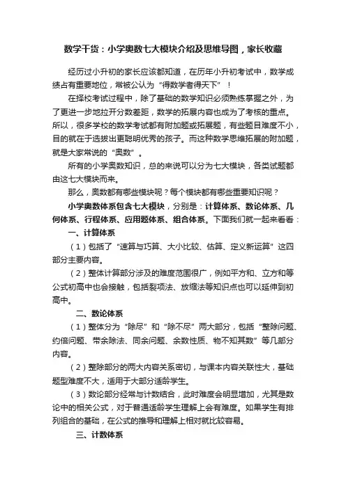 数学干货：小学奥数七大模块介绍及思维导图，家长收藏