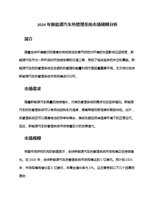 2024年新能源汽车热管理系统市场规模分析