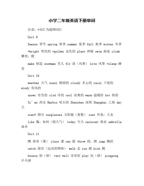 小学二年级英语下册单词