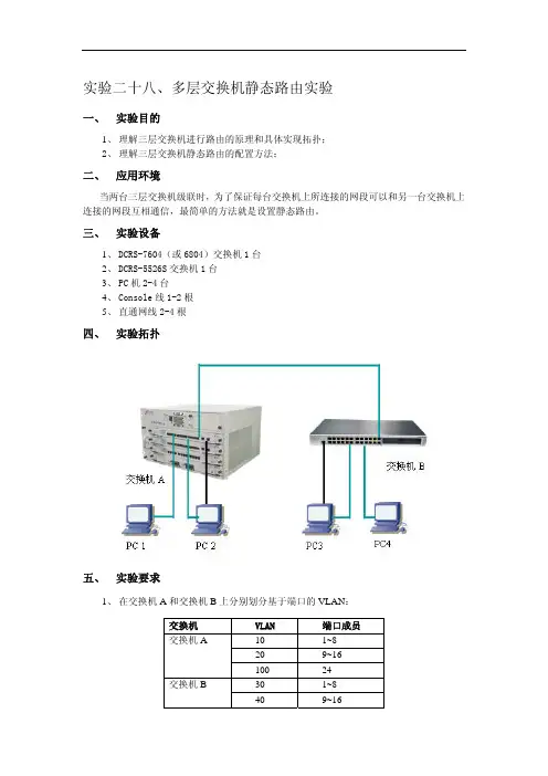 神州数码多层交换机静态路由实验