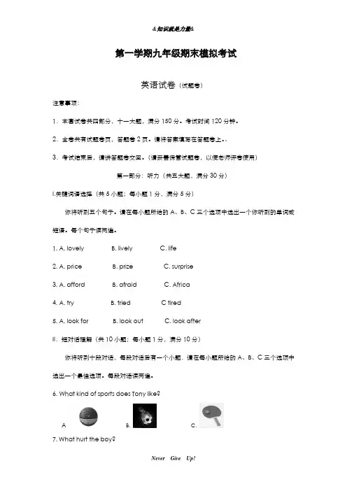 2019-2020年外研版英语九年级上册期末模拟检测题及答案-精编试题