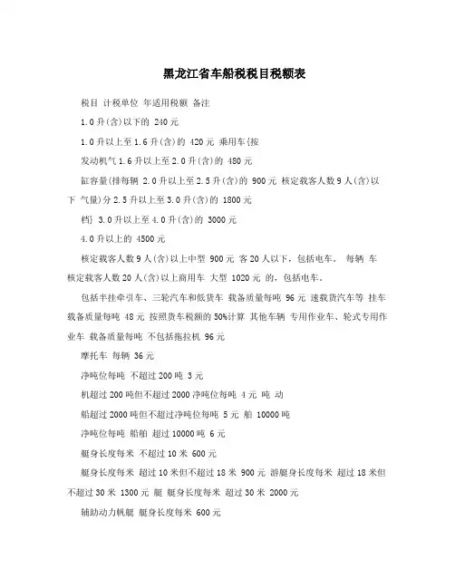 黑龙江省车船税税目税额表
