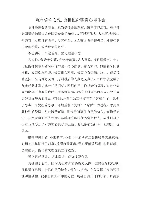 筑牢信仰之魂,勇担使命职责心得体会