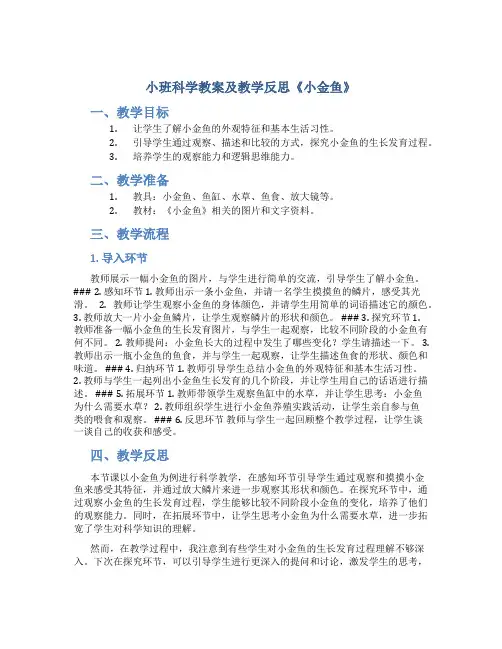 小班科学教案及教学反思《小金鱼》
