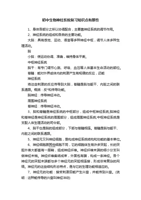 初中生物神经系统复习知识点有那些