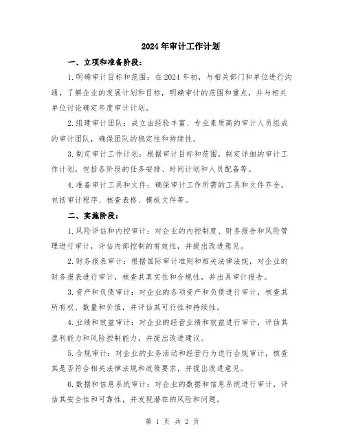 2024年审计工作计划