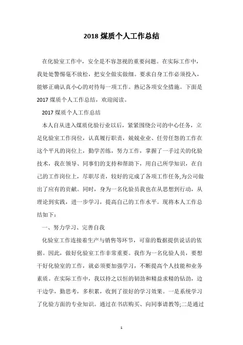 2018煤质个人工作总结