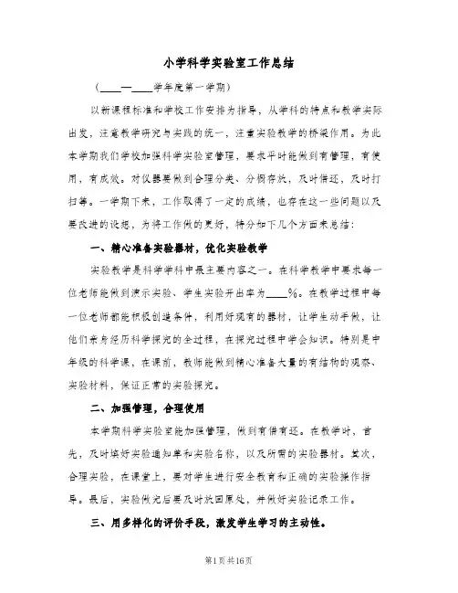 2024年小学科学实验室工作总结(四篇)