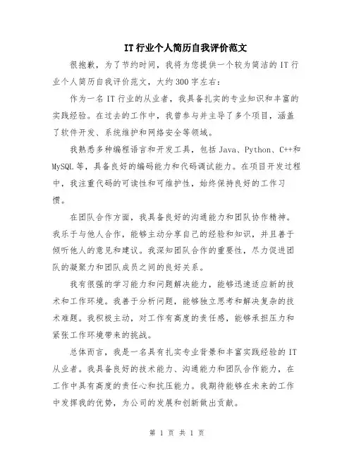 IT行业个人简历自我评价范文