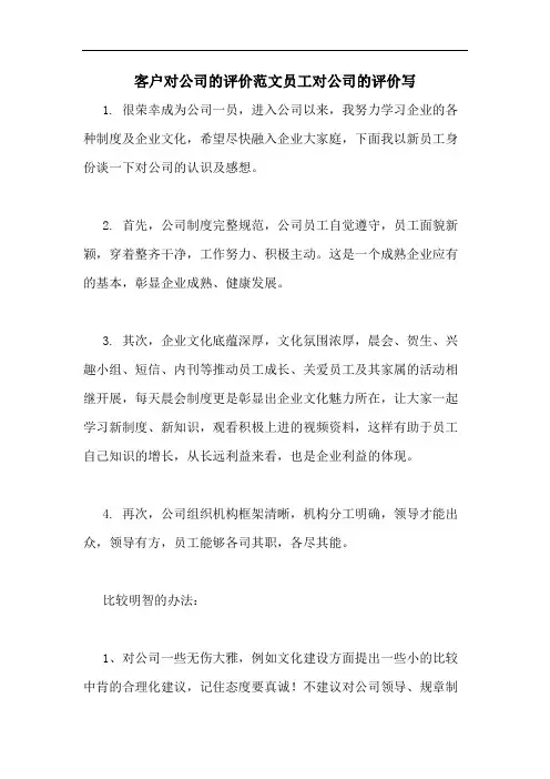 2020年客户对公司的评价范文员工对公司的评价写