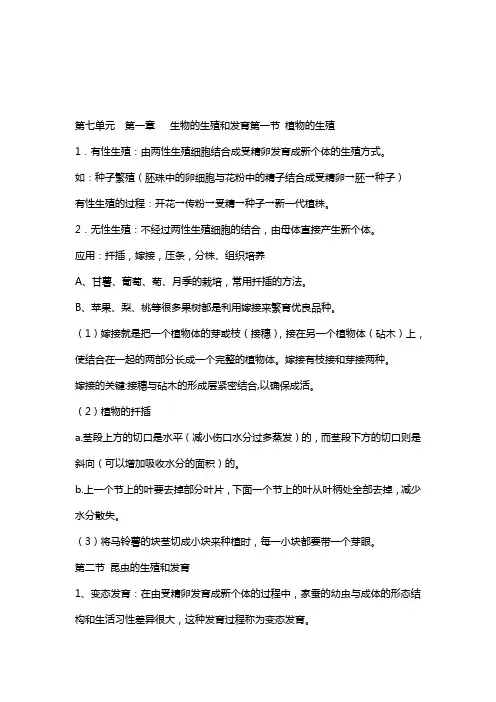 2020年新编人教版八年级下册生物复习提纲精编名师资料