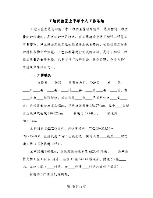 工地试验室上半年个人工作总结(四篇)