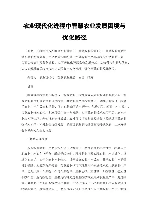 农业现代化进程中智慧农业发展困境与优化路径