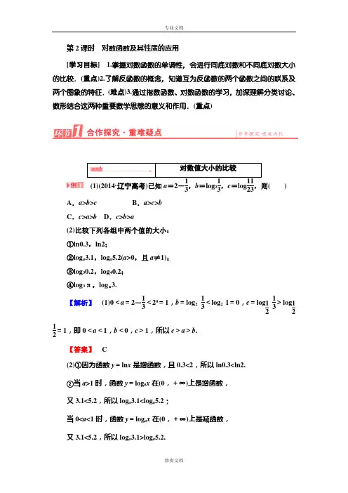 【优化课堂】高一数学人教A版必修1 学案：第二章 2.2.2第2课时 对数函数及其性质的应用 Word版含答案[ 高考