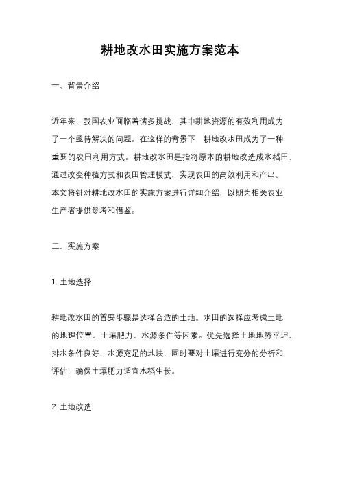 耕地改水田实施方案范本