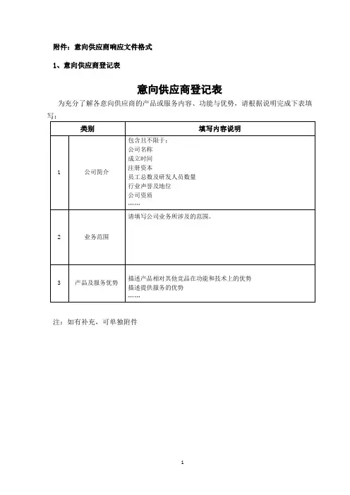 意向供应商登记表