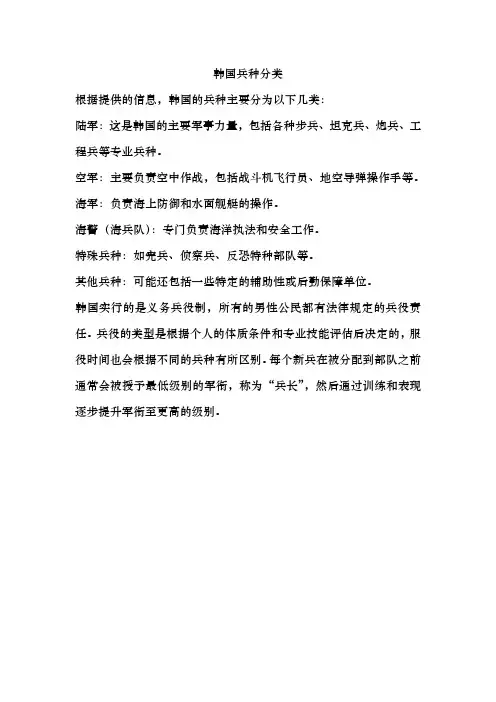 韩国兵种分类